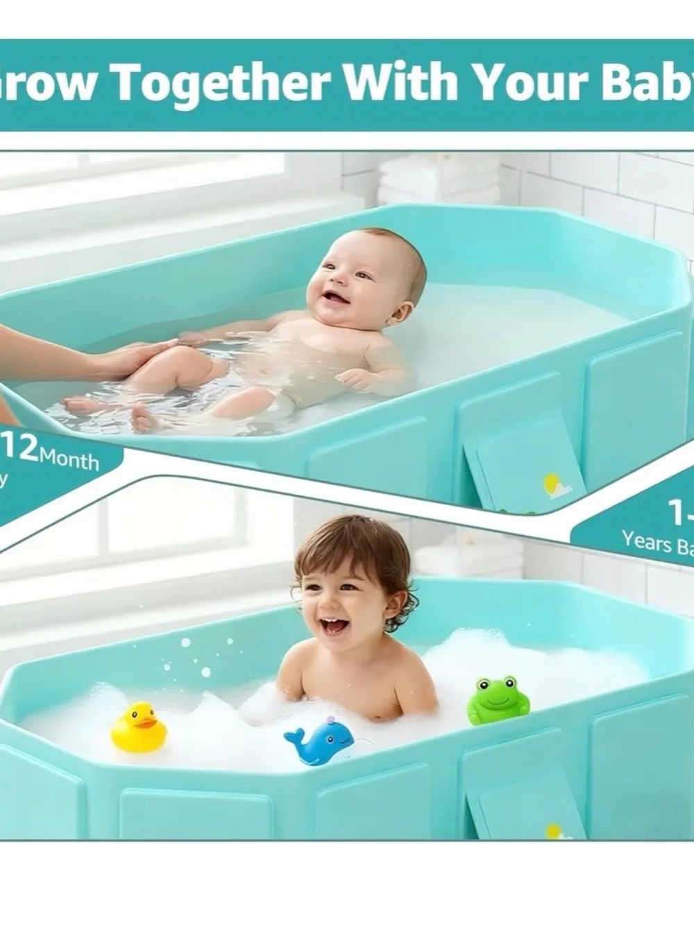 Collapsible Baby Bath Tub - Aqua Portable Foldable Bathtub for Kids